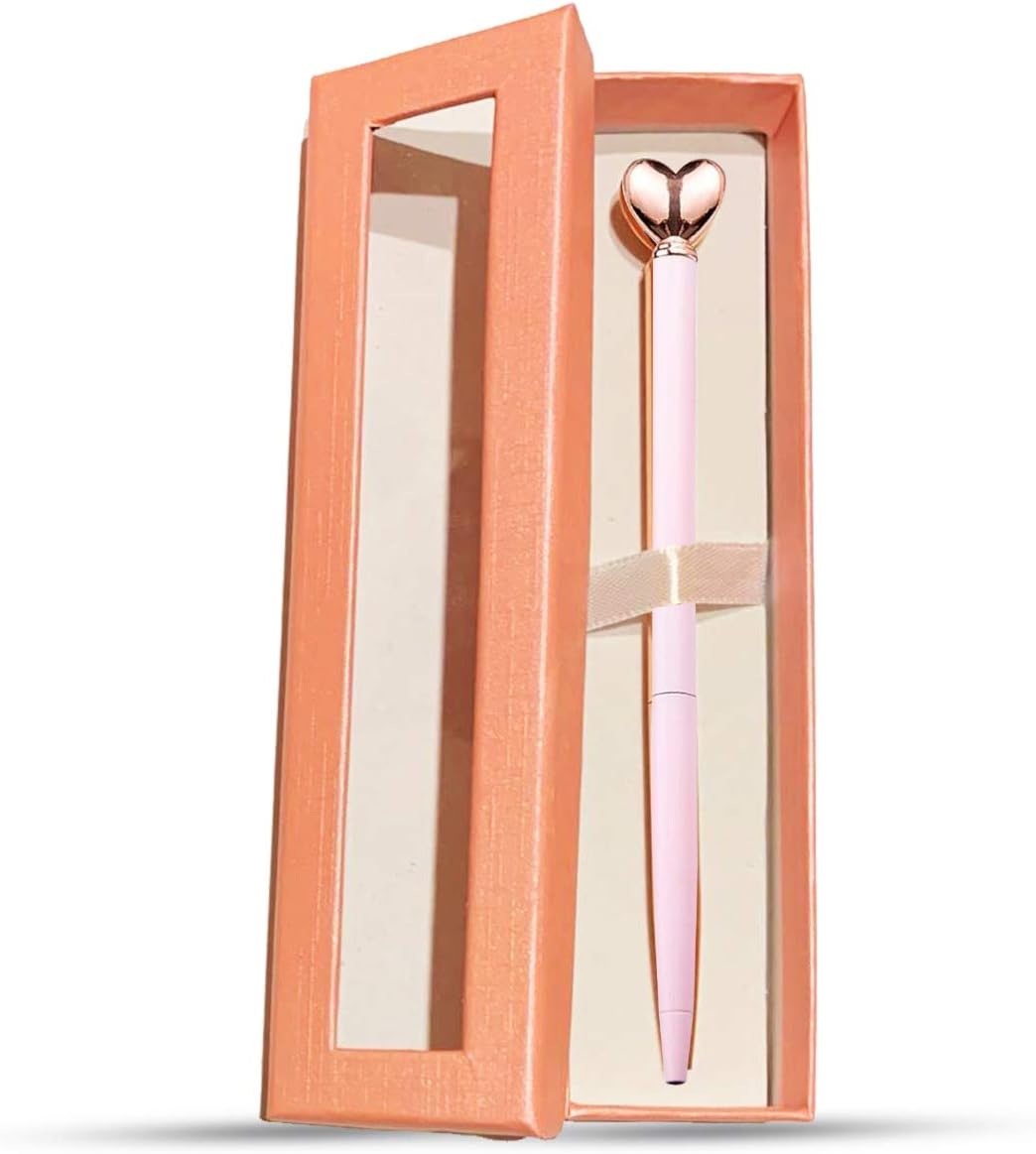 Heart Shaped Metal Ballpoint in Black Ink and gift box Ideal Gift in 5 beautiful colors (Rose Gold, Pink, White, Black and Turquoise Blue) Black Ink, Each Pen in Individual Box (Multicolor)