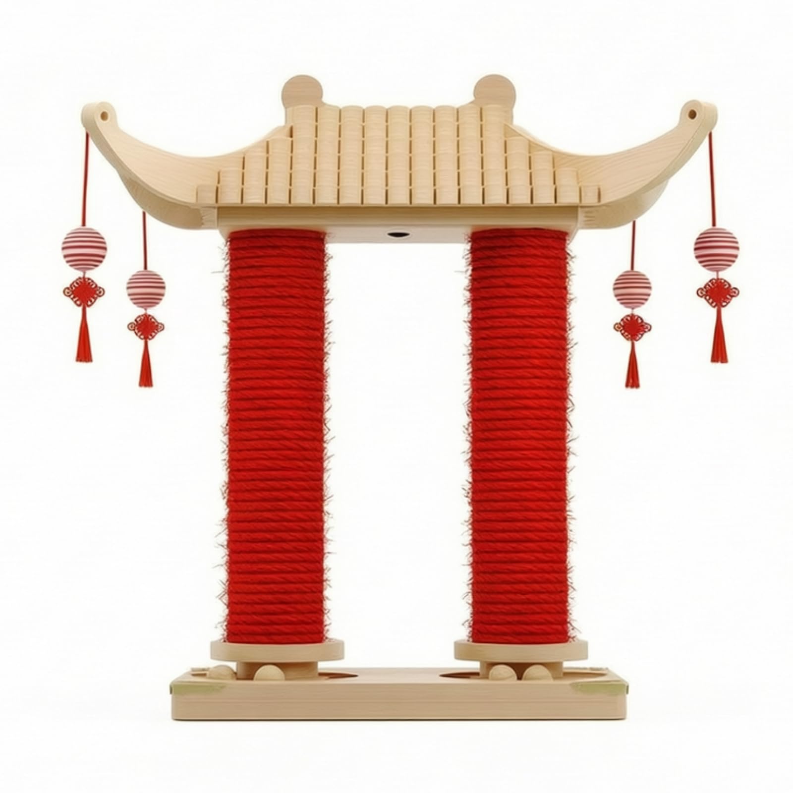 Poste Rascador con Juguetes Colgantes Compacto Torre Rascadora con Base Completo para Gatitos, Palacio De Doble Columna, Estilo Nacional De Moda