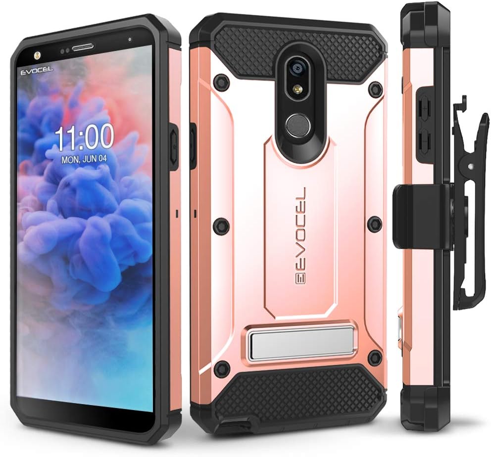 Evocel Explorer Series Pro Phone Case Compatible with LG Stylo 5 with Glass Screen Protector and Belt Clip Holster, Rose Gold