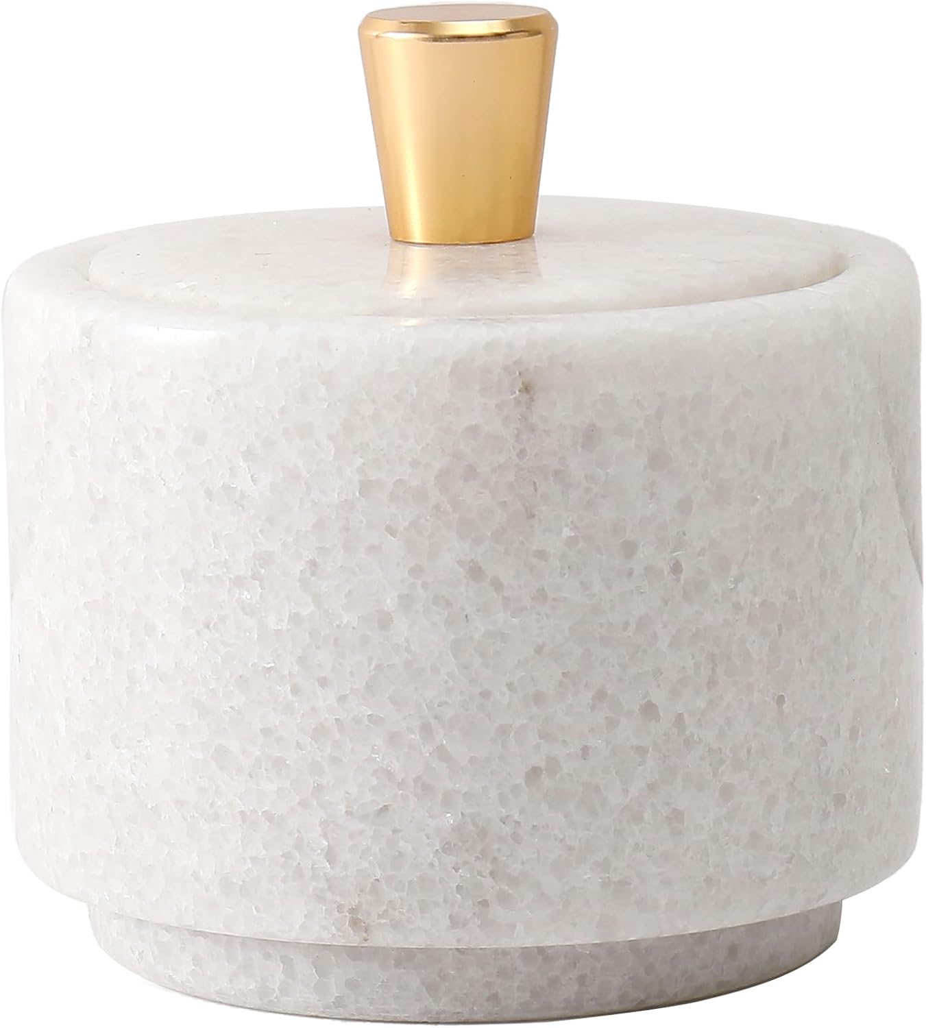 Marble Salt Cellar with Lid and Brass Knob 3.15" Spice box Salt Container Seasoning Jar for Kitchen tone Salt Holder for Counte-Ideal for Sea Salt, Spices and Herbs (White)