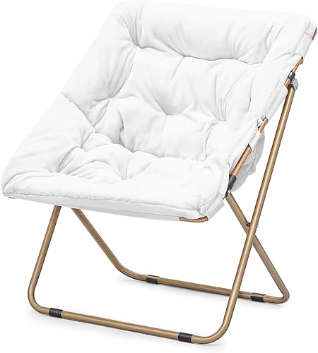 Miniatura 26 de Magshion Silla platillo plegable con otomana para adultos, cómodo asiento de lectura, asiento de piel sintética con marco de metal acolchado grueso