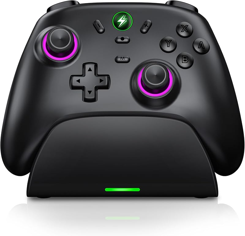 AXYBCOOL Wireless Bluetooth Switch Controller with Charger Station for Nintendo Switch/Lite/OLED/Switch 2 Pro Controller with Charging Dock, Hall Effect Joyticks Switch Remote for iOS/Android/ with Lighting/Turbo/Wakeup