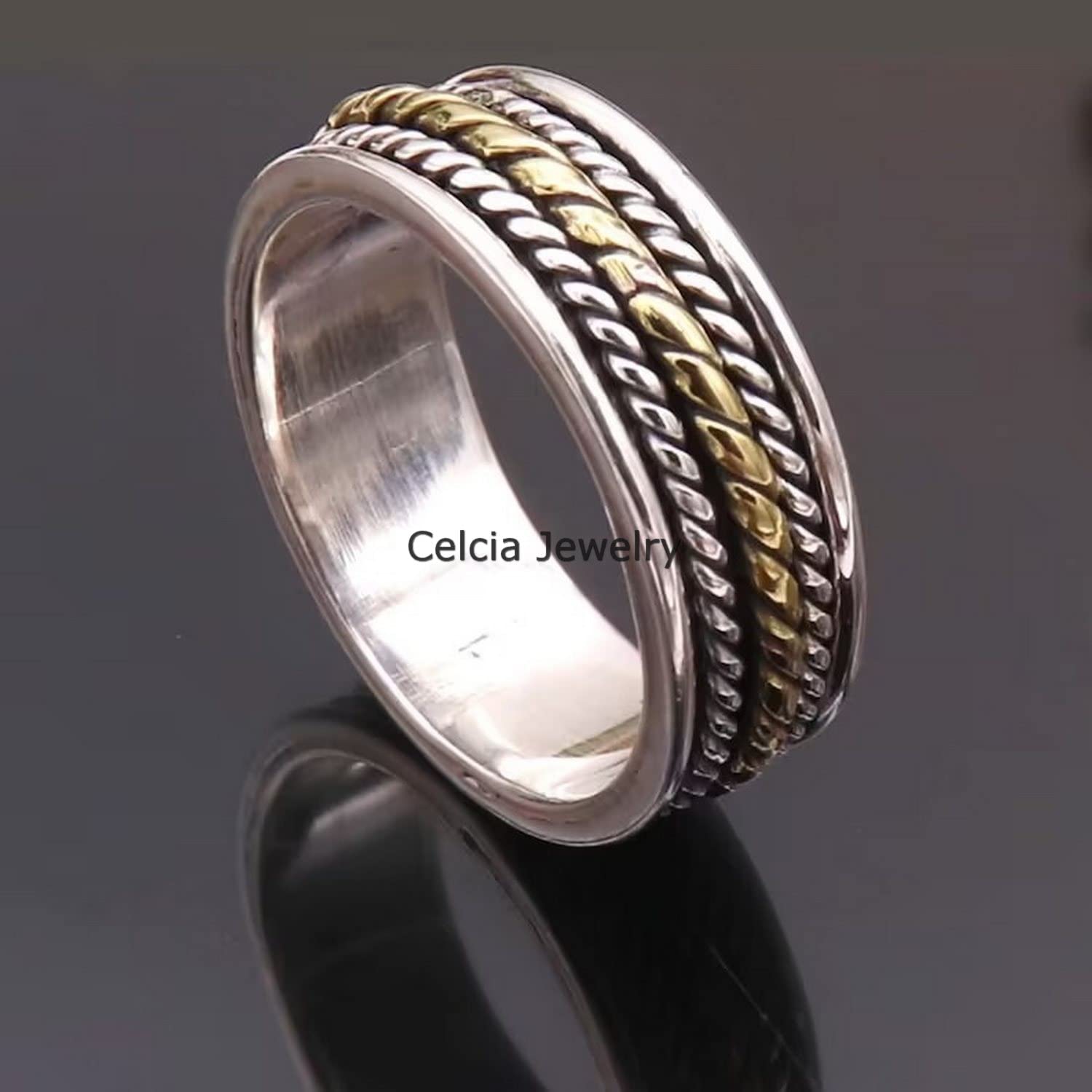 Anillo giratorio de plata de ley 925 auténtica para hombres y mujeres, regalos de cumpleaños para mamá y papá, anillo meditación para la ansiedad, anillo antiestrés, anillo dos tonos