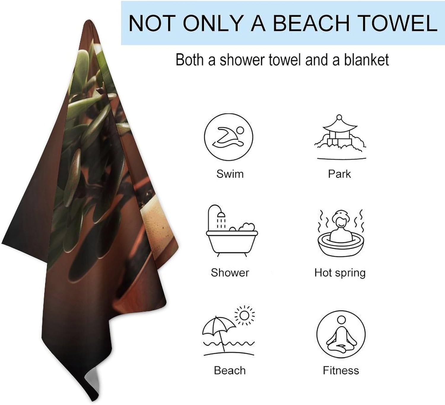Swimming Towel, Green Plants Printed Fashion Towel,Portable Towel,Durable Towel