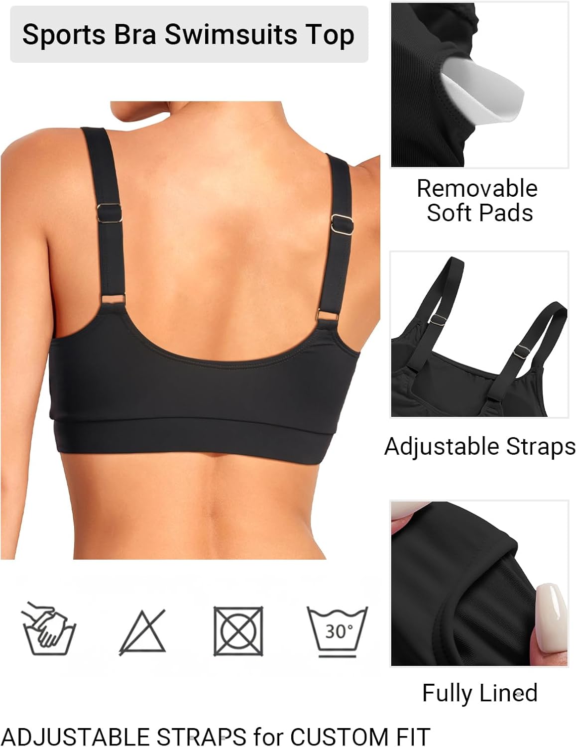 Tempt Me Women Sports Bra Bikini Tops Scoop Neck Bathing Suits Top Padded Swim Crop Tops Only - Image 3