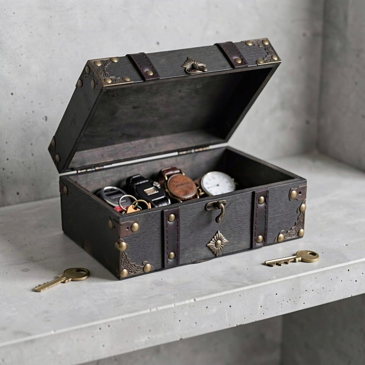 SHINEOFI Vintage Wooden Jewelry Box Chest with Metal Latch for Keepsakes image 5