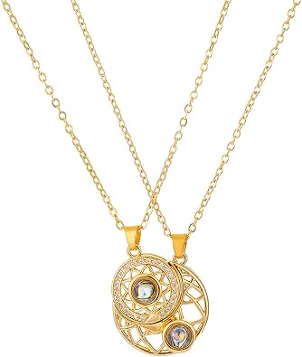 2 Pcs Friendship Pendant Necklace for Women 2-Split Best Friend Forever Necklace Funny Burger and Fries Statement Necklace Teen Girls Jewelry Birthday Gifts Gold Moon Pendant