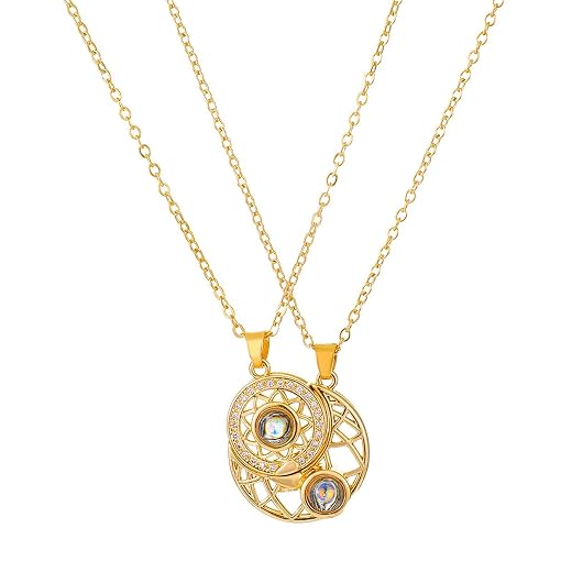 2 Pcs Friendship Pendant Necklace for Women 2-Split Best Friend Forever Necklace Funny Burger and Fries Statement Necklace Teen Girls Jewelry Birthday Gifts Gold Moon Pendant