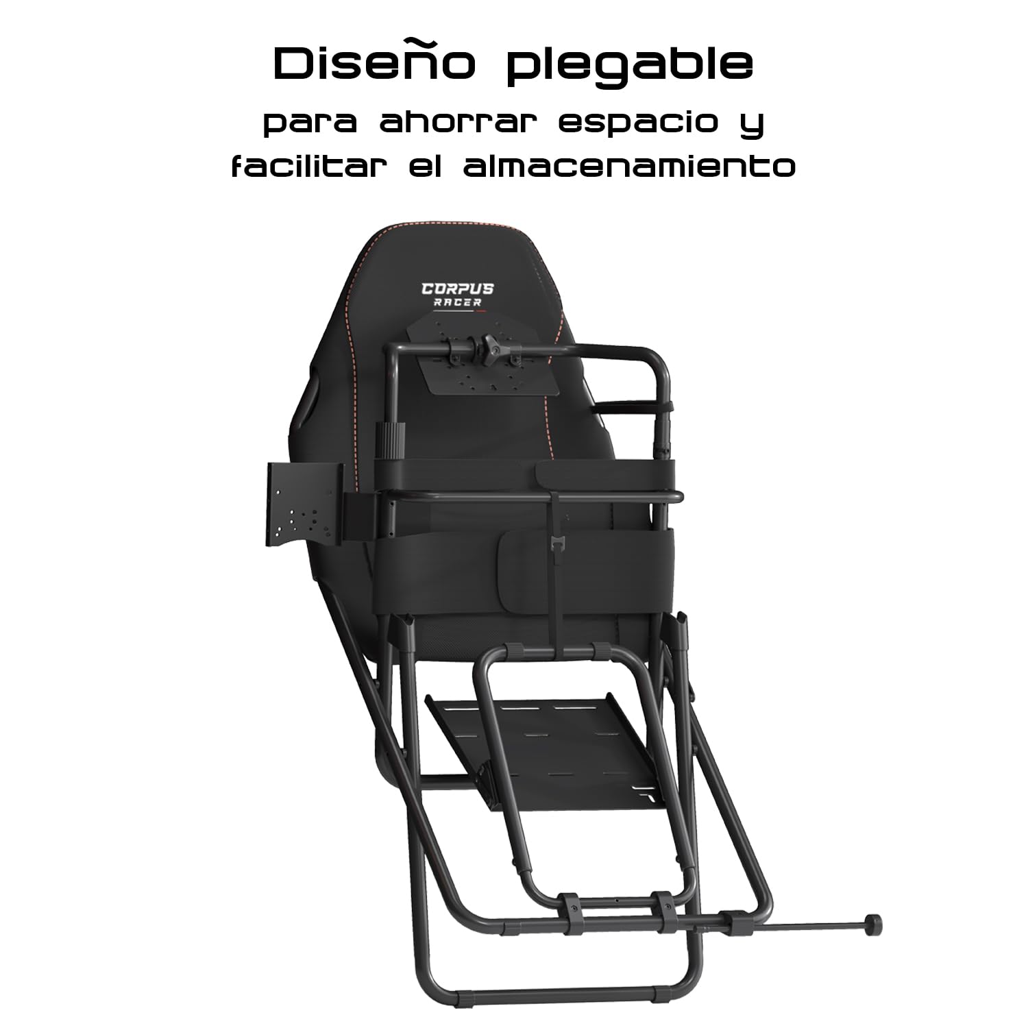 Indeca Cockpit Simracing Corpus Racer GTR con Asiento Plegable | Soporte para Volante, Pedales y Palanca de Cambios | Estructura Ajustable y Estable