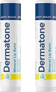Dermatone Mineral Lip Balm | Moisturizing, Reef Safe, Oxybenzone Free | SPF 30 Sun Protection | Zinc Oxide Lip Sunscreen | Jojoba Seed Oil & Vitamin E | 0.15 oz (2-Pack)