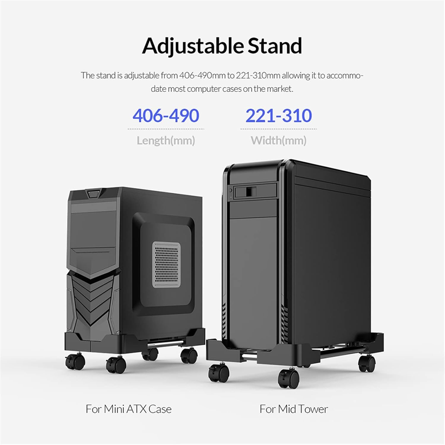 CPU Stand Mobile CPU Stand PC Cart Desktop PC Tower Cooling Base with 4 Caster Wheels, Adjustable CPU Holder Stand for Most Desktop Towers Computer Tower Stand
