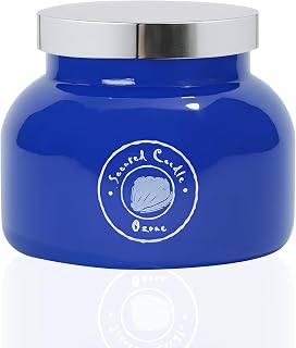 15oz Ozone Luxury Scented Candle, Blue Glass Jar with Silver Lid, Fragrance, Long Burning Time 50 Hours, Home Décor for Bedroom, Office, Party, Candle for Relaxation, Gifting