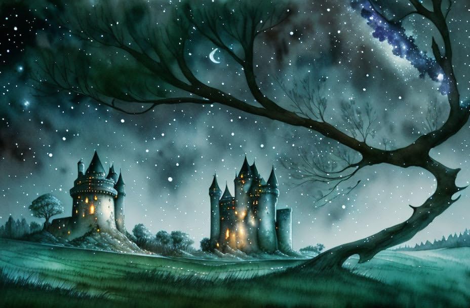 Toile château voie lactée 58 x 90 cm avec impression haute définition nuit sombre
