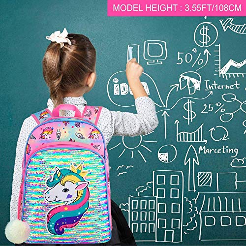 3Pcs Unicorn Backpack For Girls, 16" Little Kids Sequin Preschool School Bookbag And Lunch Box #TOP5