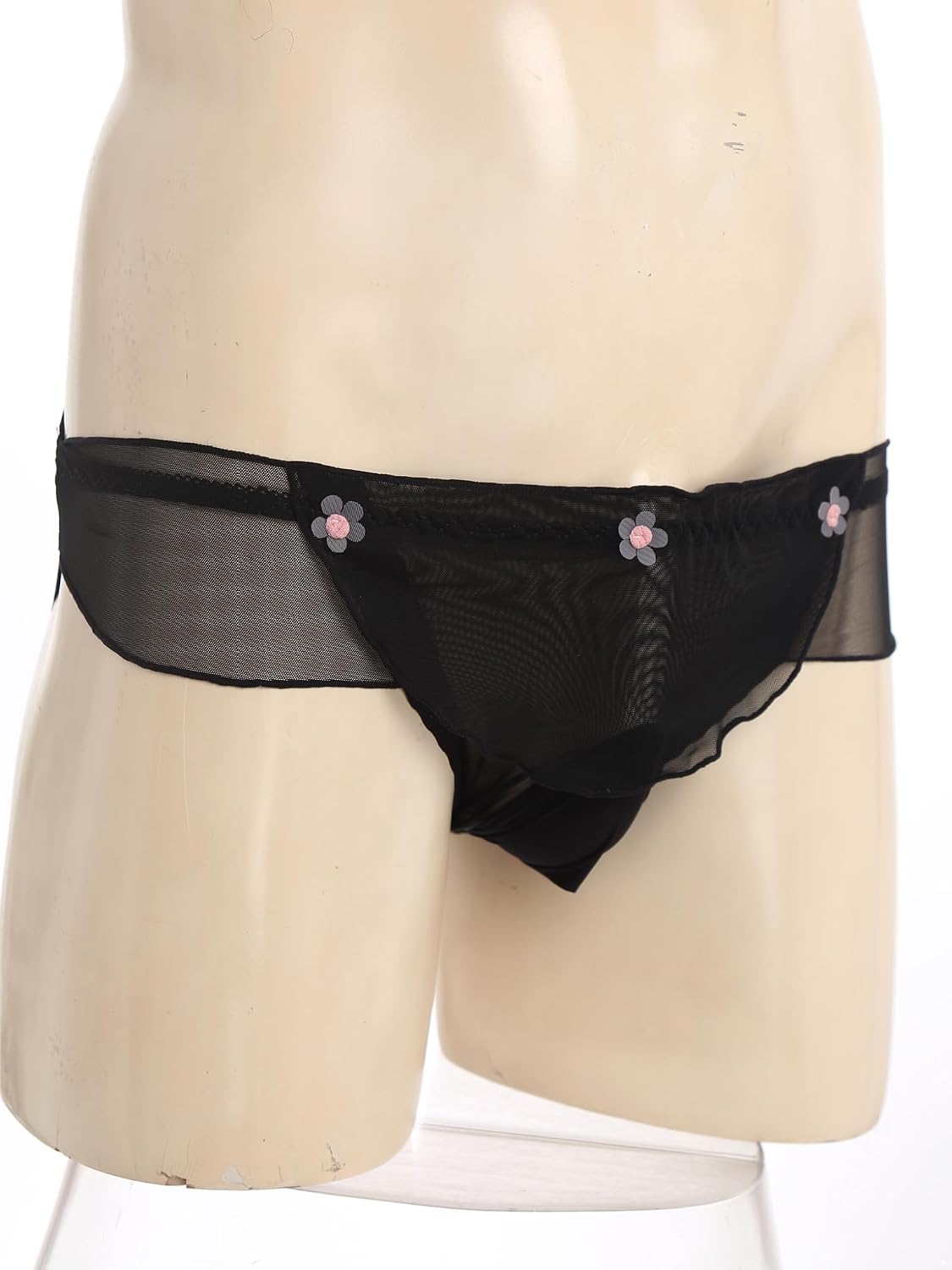 Mufeng Mens Sissy Mesh Underwear Ruffled Trim Bulge Pouch Sheer Briefs Japanese Sweetheart Lingerie
