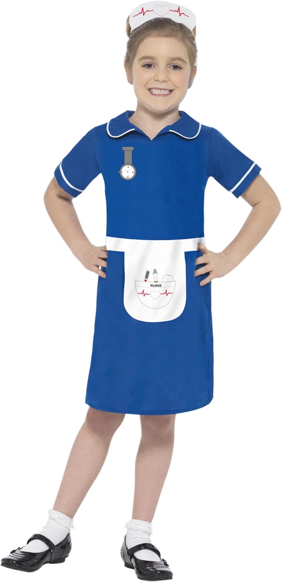 Smiffys Nurse Costume, Blue with Dress & Headpiece, Girls Fancy Dress, Child Dress Up Costumes