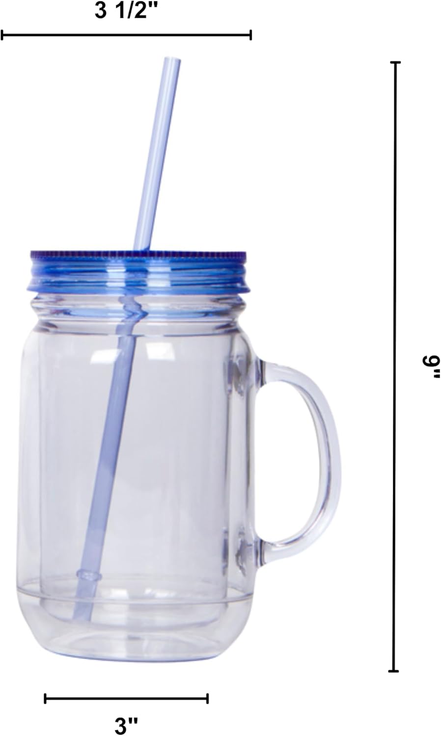 Plastic Mason Jars with Handles, Lids and Straws | 20 oz Double Insulated Tumbler with Straw | 4 Pack Set of 4 | Wide Mouth Mason Jar Mugs | Cups for Kids and Adults…