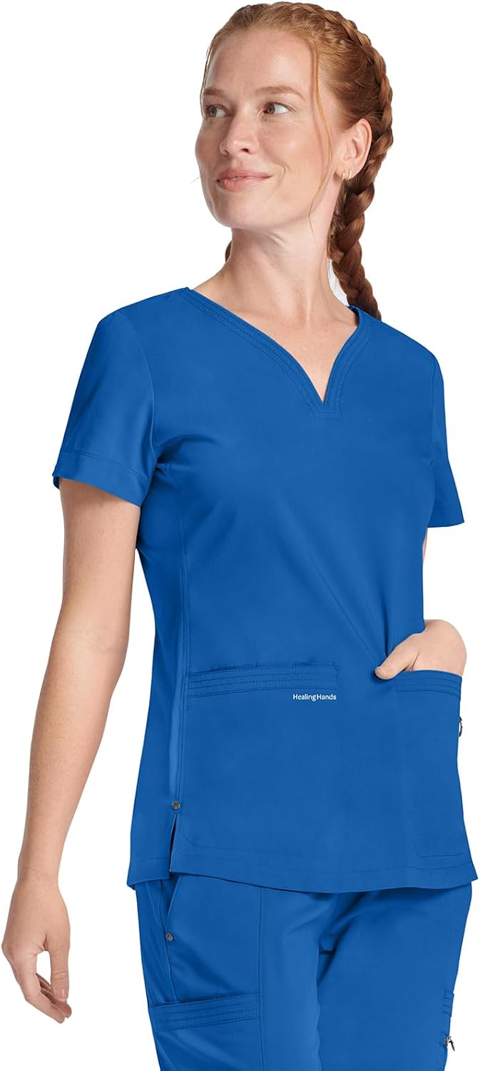 Healing Hands Purple Label Scrub Tops Women - 2-Way Stretch, V-Neck Jean Scrub Tops with 3 Pockets - HH600