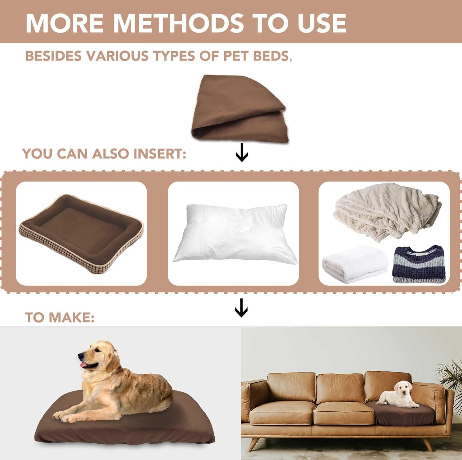 Dog Bed Cover Waterproof Replacement Machine Washable Covers for Dog Bed Heavy Duty Scratch Resistant Mattress Protector Pet Bed 36x27 Inch Brown Cover Only