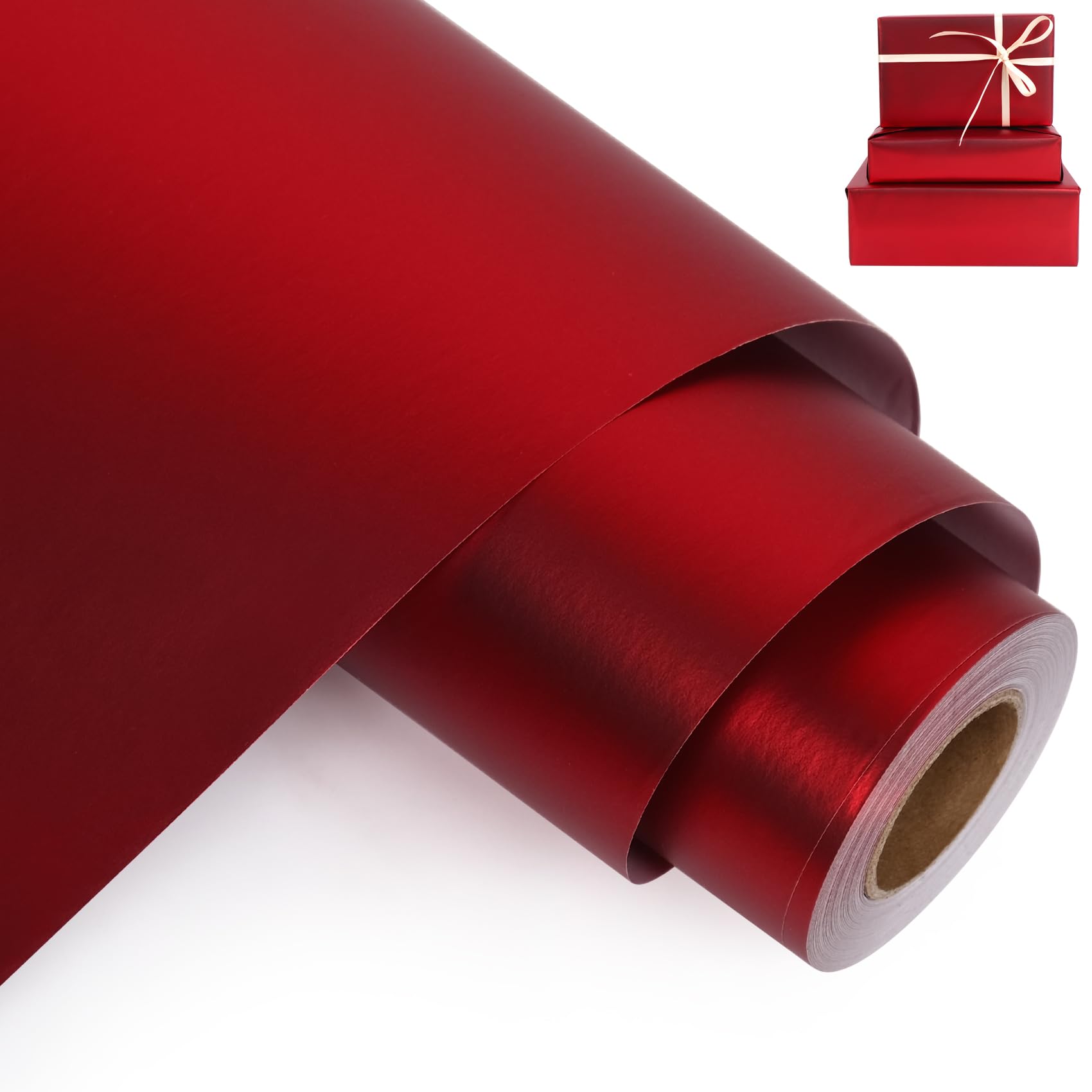 Aimyoo Red Metallic Wrapping Paper Roll - 17 Inches X 60 Feet, Matte Solid Red Color Paper for Birthday, Christmas, Wedding, Baby Shower, Holiday, Bridal Shower