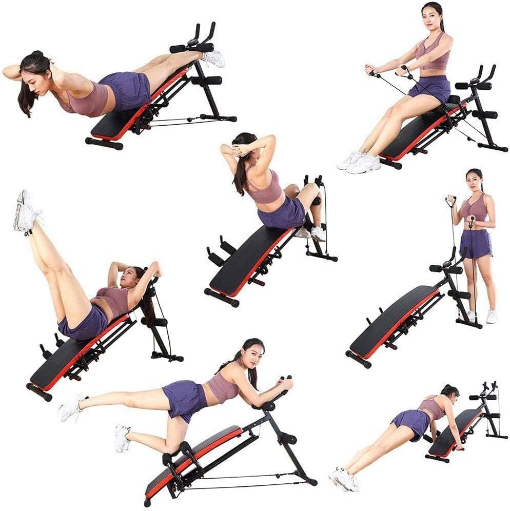 Gym Bench Adjustable Strength Training Bench Weight Bench 6-in-1 Multifunction Barbell Bench Foldable Abd Waist Machine Supine Board