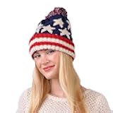 American Flag Knit Pom Beanie Ski Hat with Stars