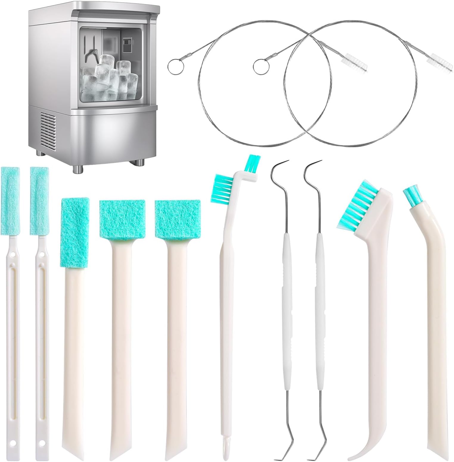 Ice Maker Cleaners Set, 10pcs Ice Machine Cleaning Brushes and 2pcs Double Ended Crochet Hook Household Cleaning Brush Detail Cleaner Brush for Gaps Corner Small Space