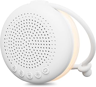 Glocusent White Noise Machine Baby mit Nachtlicht Dimmbar – 34 Klänge Weißes Rauschen Baby Tragbar, Aufladbar 1000mAh, Handy verbunden, Timer, Speicherfunktion, Schlafhilfe Ideal für Neugeborene