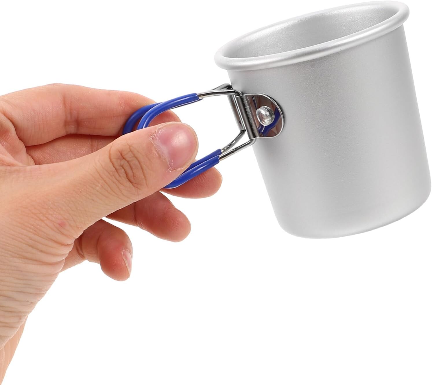 Portable Outdoor Folding Aluminum Mug, Blue Collapsible Camping Coffee Cup for Hiking, Backpacking, Travel, Reusable Bonfire and Soup Mug