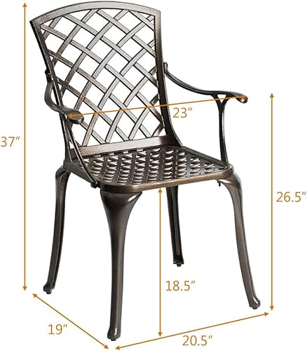 Miniatura 2 de Giantex Juego de 2 sillas de comedor al aire libre de aluminio fundido, patas sólidas duraderas, silla de bistro con respaldo de asiento hueco,