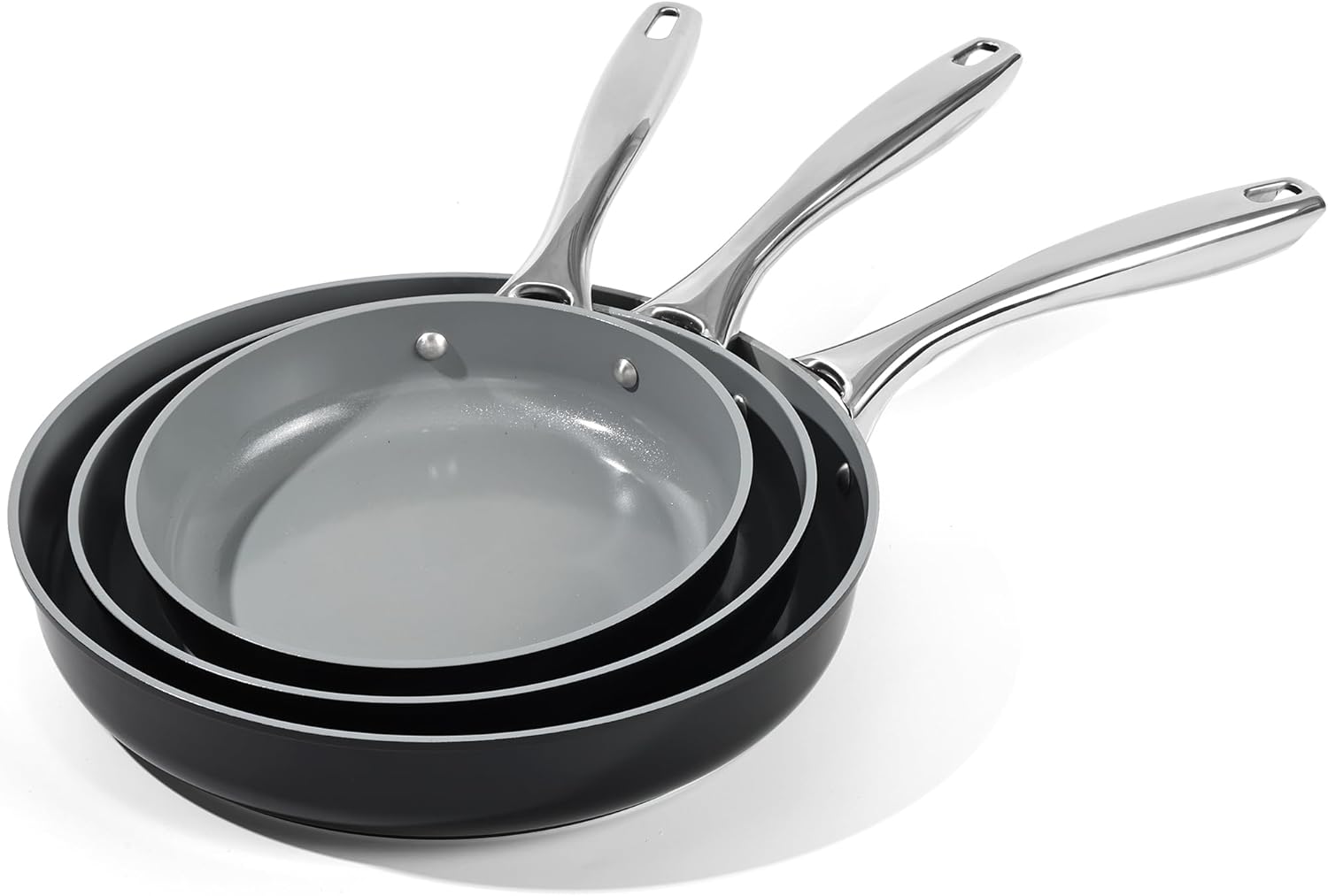 non stick frying pans, ceramic pan skillet, non toxic pans for cooking, 8" 9.5" 11" ceramic frying pan set pfas & ptfe & pfoa free with stay cool handle, dishwasher & oven safe, black ( slightly used)