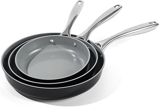 Non Stick Frying Pans, Ceramic Pan Skillet, Non Toxic Pans for Cooking, 8" 9.5" 11" Ceramic Frying Pan Set PFAS & PTFE & PFOA Free, Dishwasher & Oven Safe, Black