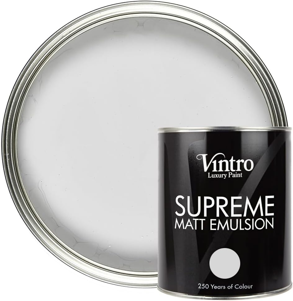 Vintro | Luxury Matt Emulsion | Light Grey | Smooth Chalky Finish | Multi Surface Paint | for Walls, Ceilings, Wood and Metal | (Chrysler - Grey, 1 Litre)