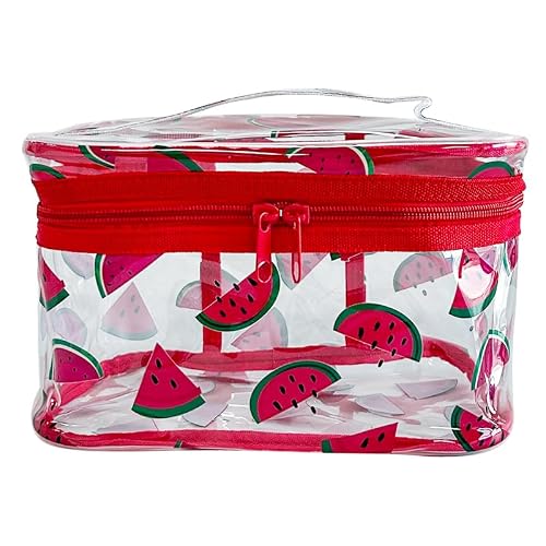 TotePrint Clear Printed Fruit Cosmetic Bag and Travel Pouch with Handle-Durable PVC Material,Versatile,Zipper Design for Smooth Sliding-Ideal for Makeup,Travel Essentials (Watermelon)