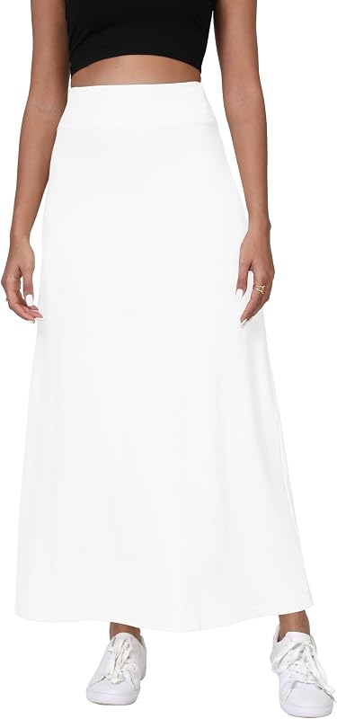 EXCHIC Women's High Waisted A-Line Maxi Skirt Elastic Waist Flowy Long Skirts for Women