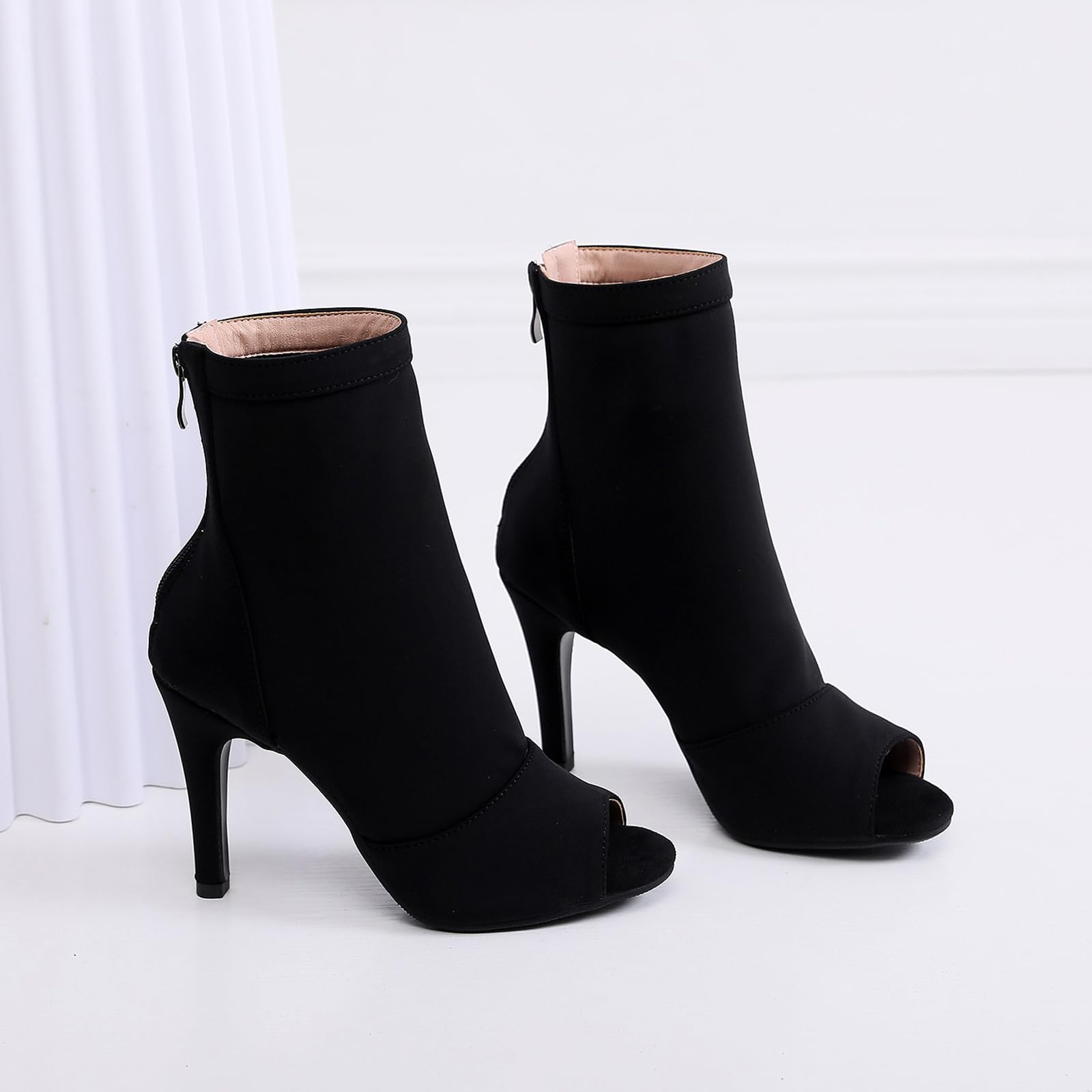 SWDZM Scarpe da Ballo Stivaletto Latino Americano Donna Punta Aperta con Tacco Alto Stivaletti da Sala Festa,Nero,Tacco 8.5cm,Gomma,41 EU
