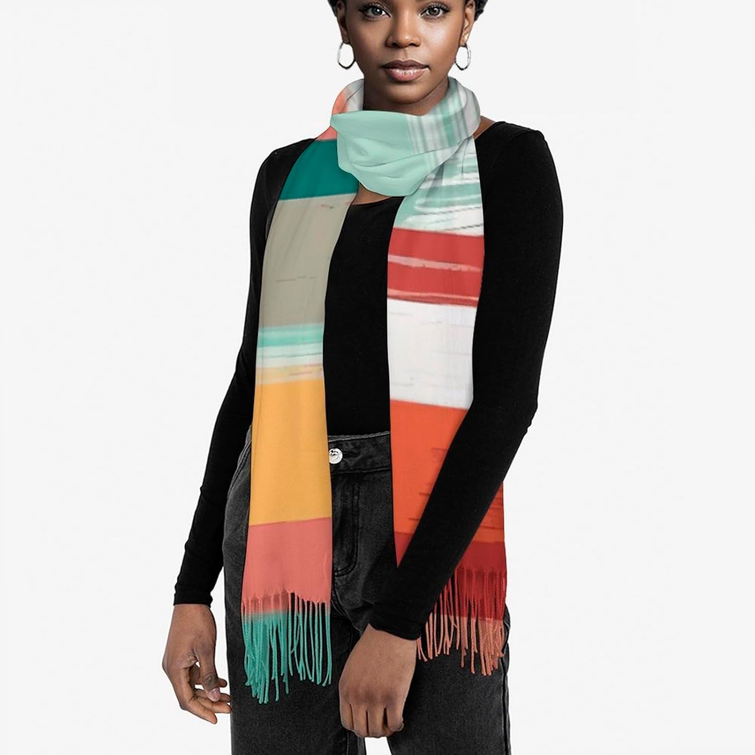 Peach And Orange Scarf for Men Women Fashion Shawl Wrap with Tassels Edge for Festivals All Seasons