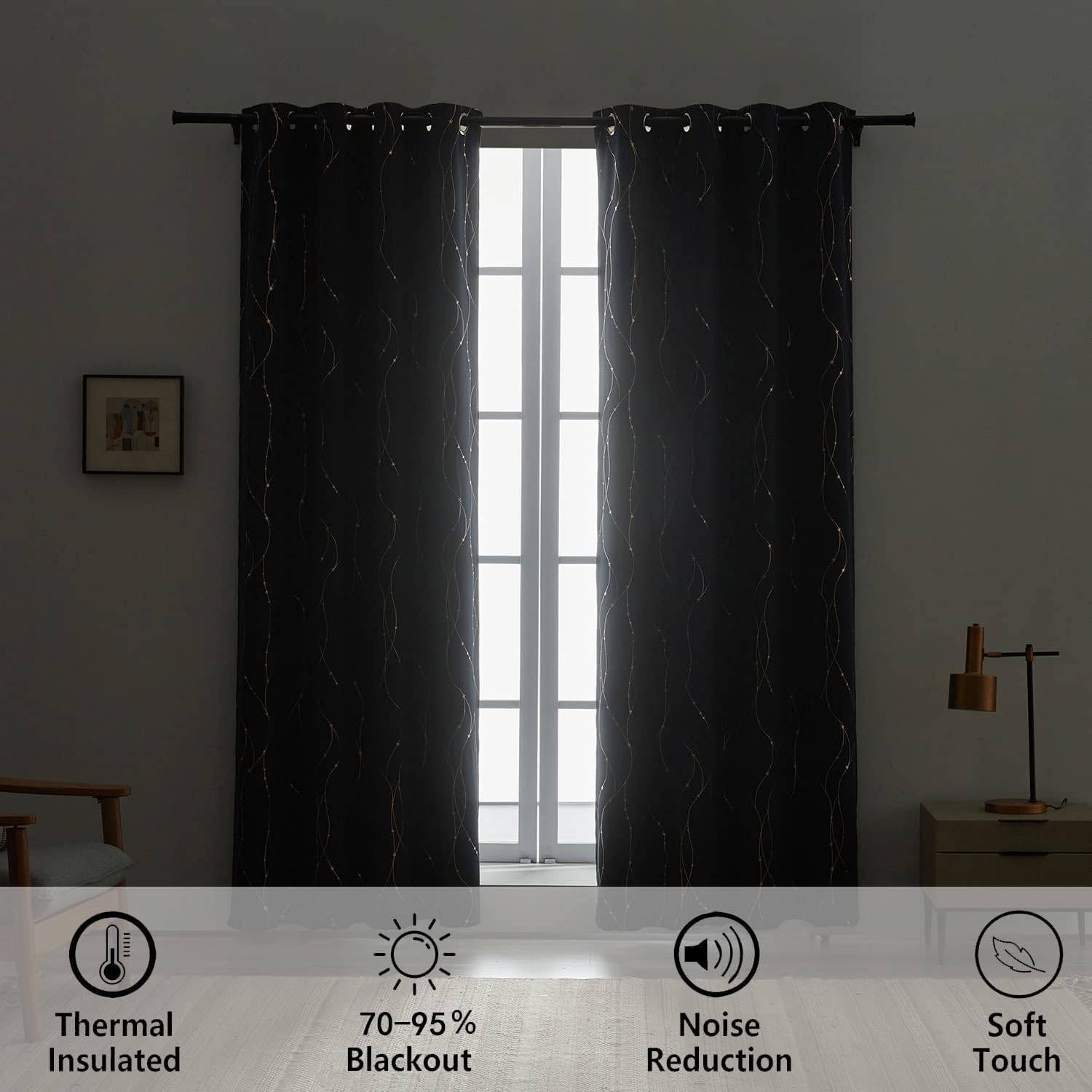 SMILE WEAVER Navy Blackout Curtains for Living Room 2 Panels,Room Darkening Curtain 63 Inch Length for Kid's Bedroom with Star Design Soft Thick Thermal Insulated Grommet Window Drapes