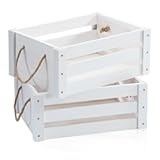 Wooden Crates&comma; Farmhouse Wood Crates for Storage with Rope Handles&comma; Solid Wooden Crates for Display&comma; Durable Wood Crate Box&comma; Handmade Wooden Box for Decor&comma; White Crate&comma; 2 Pack