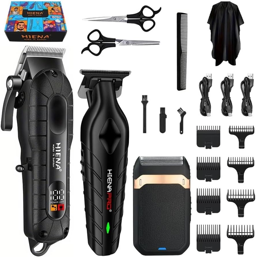 HIENA Professional USB Charging Home Hair Cutting Machine Three-Piece Set, Compact Body Easy to use, Strong Power Sharp Trim(Household Black setB)