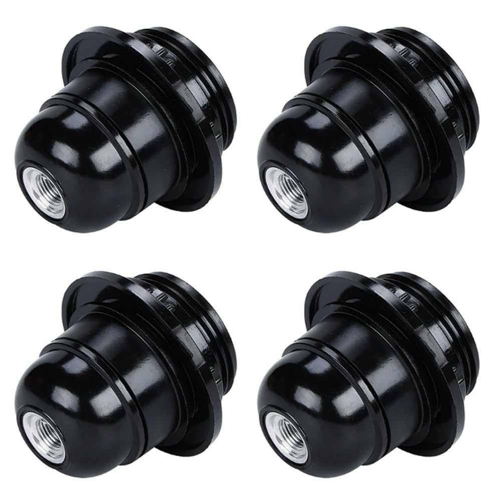 E27 Lamp Holder Black 4-Pack - Bakelite Edison Screw Bulb Holder with 10mm Threaded Entry & Shade Ring for Table, Ceiling, Pendant Light Fittings