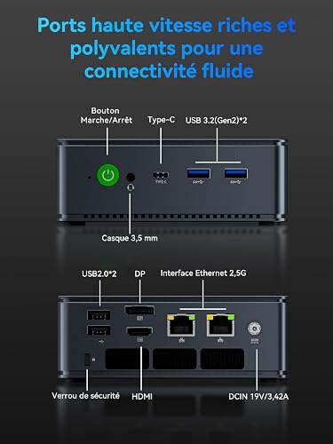 GMKtec M5 Ultra Mini PC Ryzen 7 7730U(8C/16T, jusqu'à 4,5 GHz), 16 Go RAM 512Go SSD Mini Ordinateur de Bureau, Double LAN 2.5GbE, Affichage Triple 4K, WiFi 6E, USB-C, BT 5.2, DP, HDMI 2.0 - 5