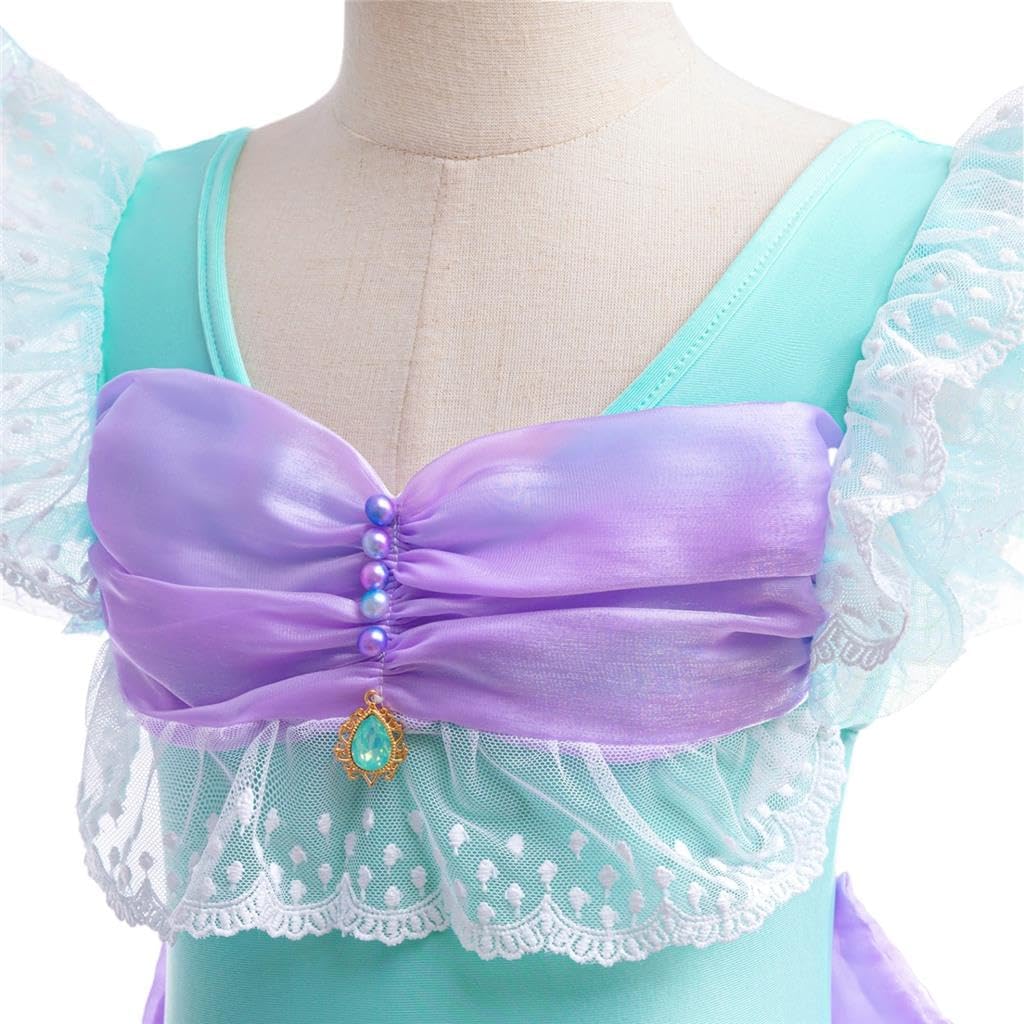 Dressy Daisy Mermaid Bathing Suit for Girls Toddler Princess One-Piece Swimsuit Shiny Tulle Pool Party Outfit Beachwear - Image 4