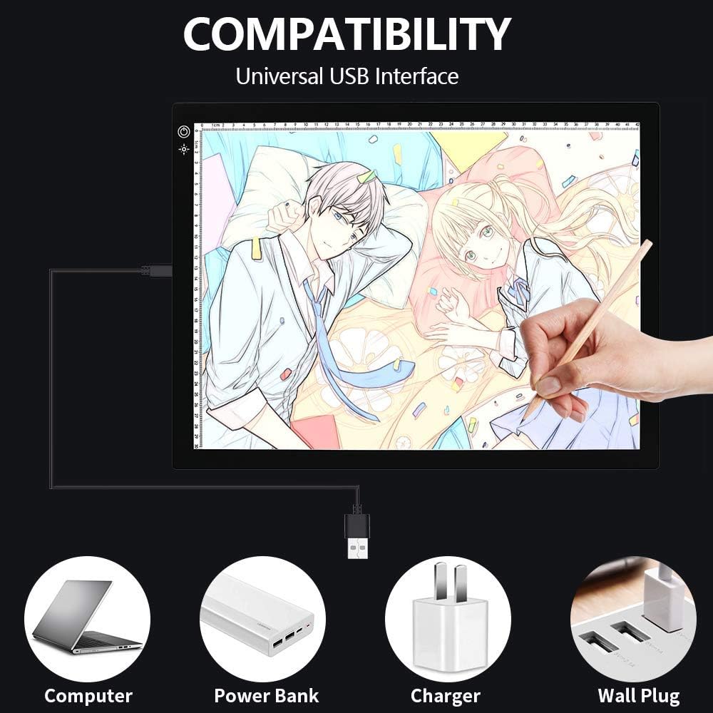 A4 LED Light Box Tracer, SAMTIAN Portable 3 Colors Mode Light Pad USB Powered Ultra-Thin Dimmable Brightness Artcraft Tracing Light Table for Artists, Diamond Drawing, Animation, Sketching