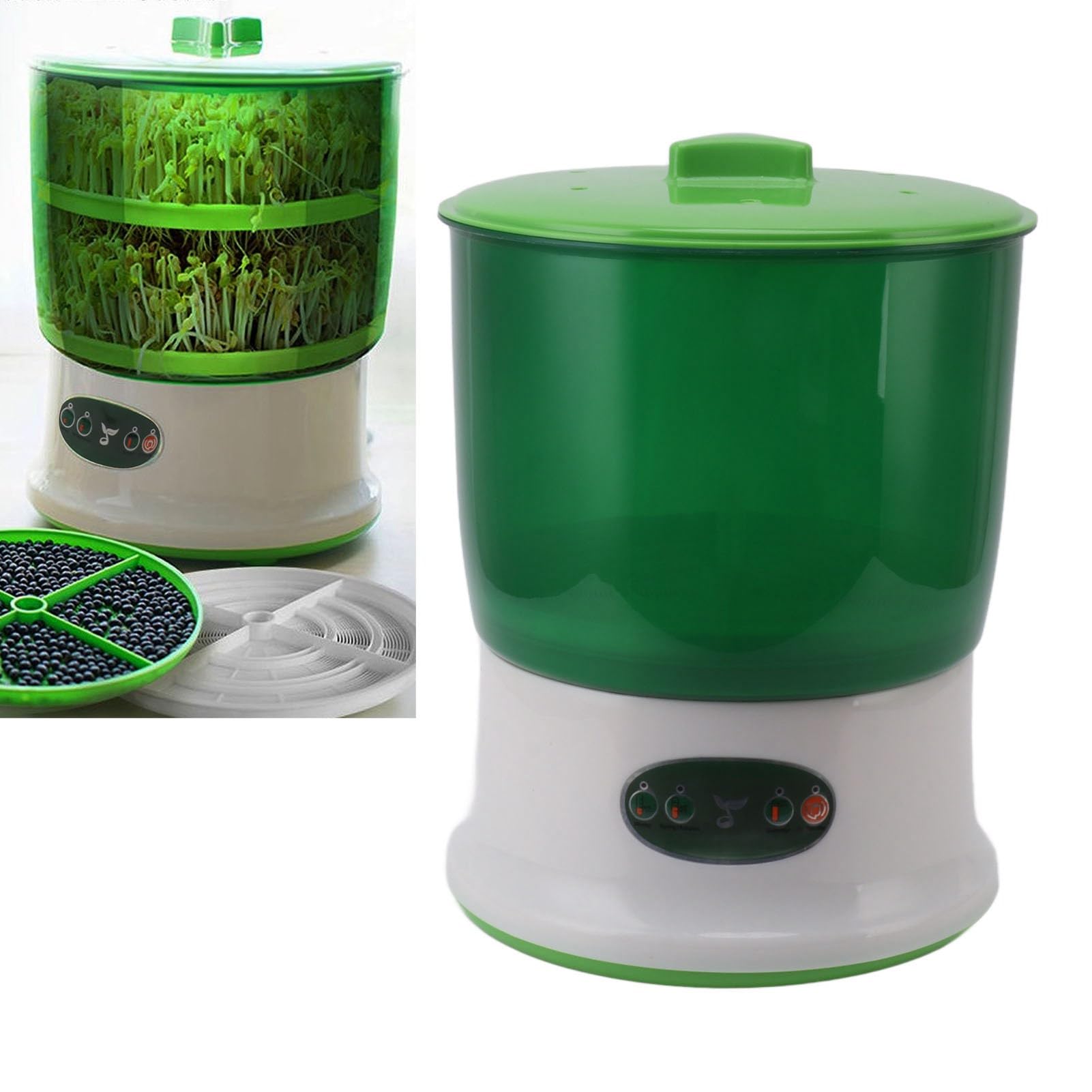 Acouto Macchina Automatica per Germogli di Fagioli a 2 Strati, Germogliatore Intelligente con Display a LED, Macchina per la Germinazione dei Semi per Casa, Yogurt, Natto, Vino di Riso (Spina
