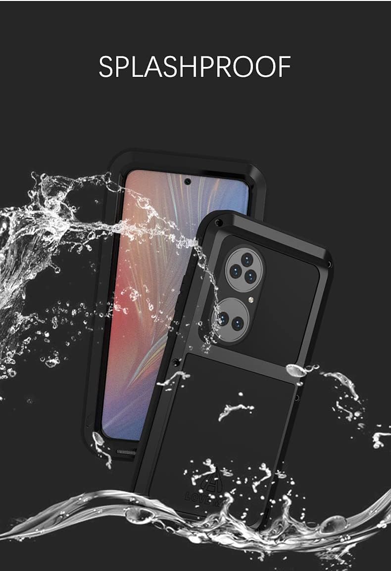 LOVE MEI for Huawei P50 Pro Metal Case, Outdoor Heavy Duty Shockproof Dropproof Aluminum Metal Military Rugged Bumper Protection Cover for Huawei P50 Pro (Black)