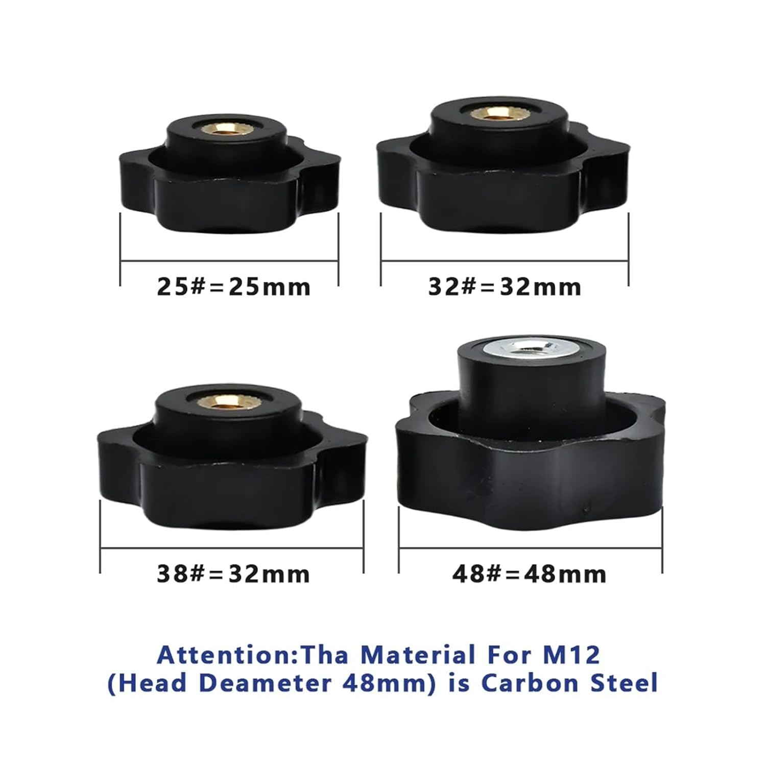 2-10pcsThumb Knob Nut M4 M5 M6 M8 M10 M12 Black White Clamping Handle Plum Thread Hand Mechanical Manual Tighten Star Nuts(No',M5(Head 32mm) 2pcs)