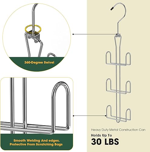 Miniatura 3 de Organizador de bolso para armario, organizador de bolsas de metal giratorio, soporte para bolsos, cinturones, bufandas, bolsos, sombreros de
