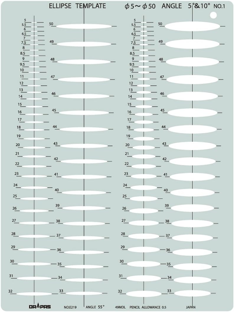 DRAPAS Template E221 Oval Ruler 5 Degree & 10 Degree 31221