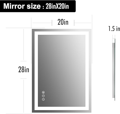 Miniatura 6 de SBAGNO - Espejo de baño LED con luces de 28 x 20 pulgadas, espejo de tocador de baño iluminado para montaje en pared, antiniebla, regulable,